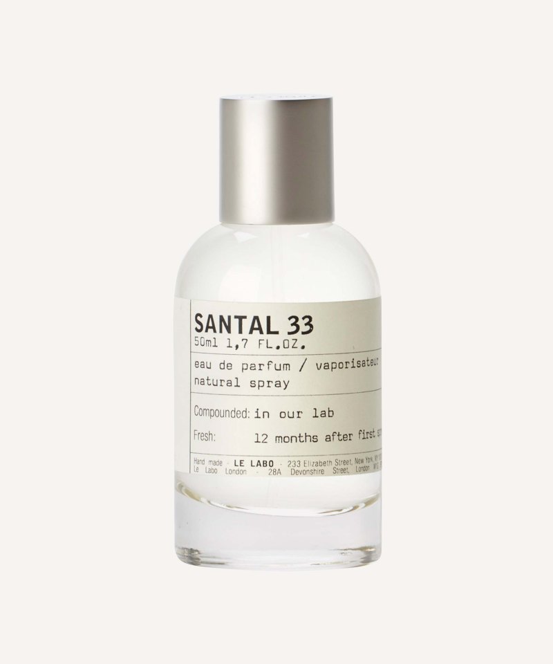 Le Labo Santal 33 perfume bottle.