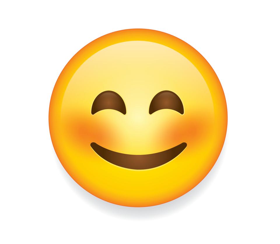 Illustration of a blushing smiley face emoticon.