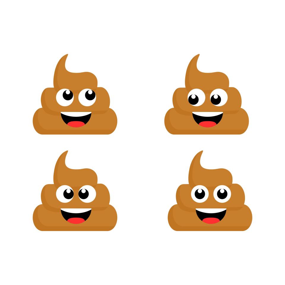 Illustration of four cartoon piles of poop with happy faces.