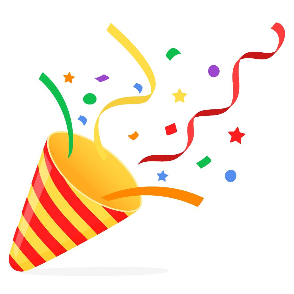 Illustration of a party popper exploding with confetti.