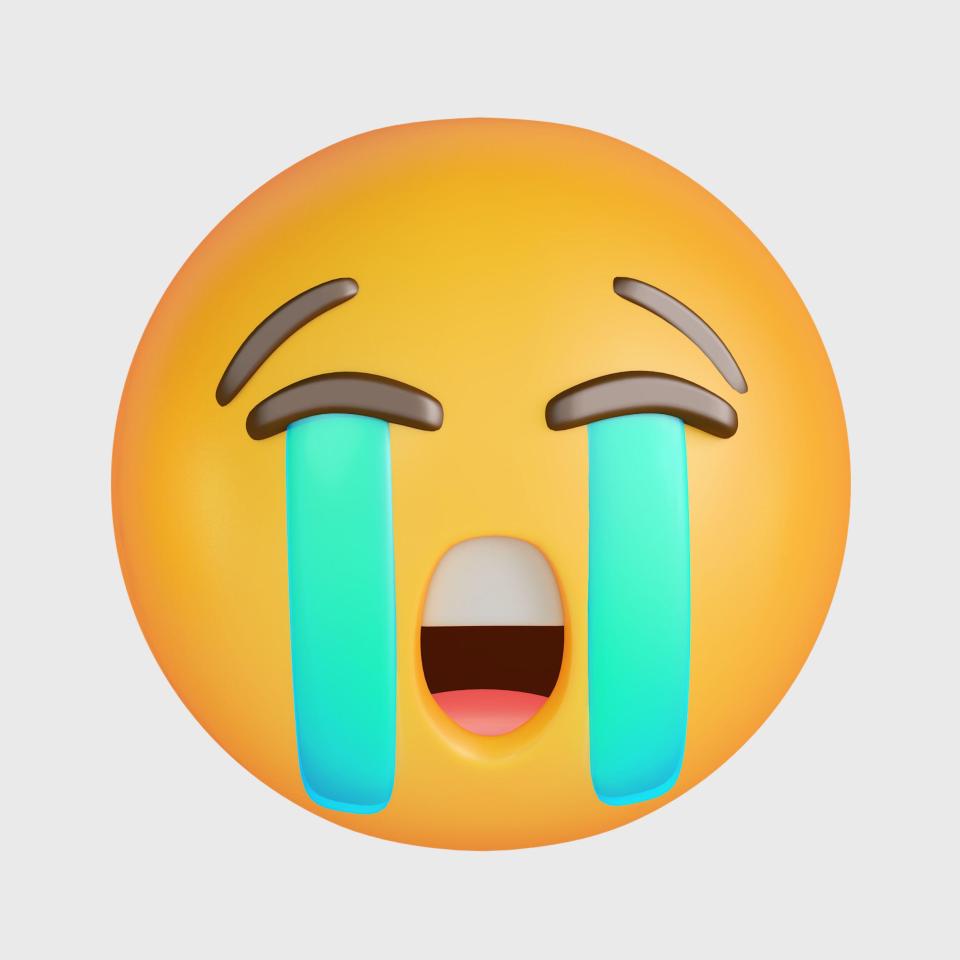 3D illustration of a crying emoji.