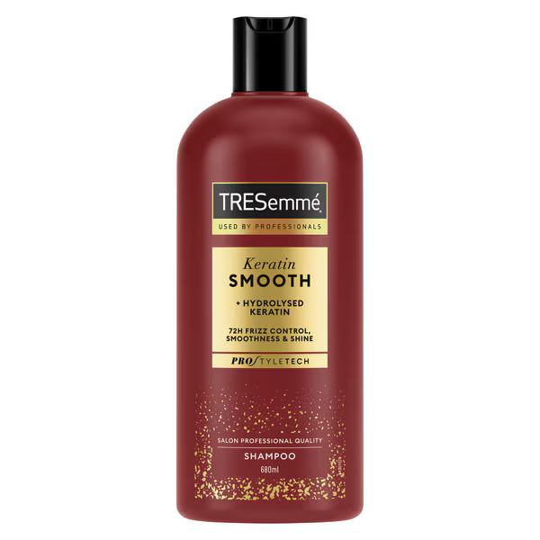 Tresemme Keratin Smooth shampoo bottle.