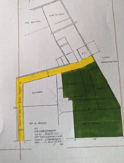 1944 plan showing disputed path near Pear Tree Cottage and Forge Cottage in Wardington, Oxfordshire.