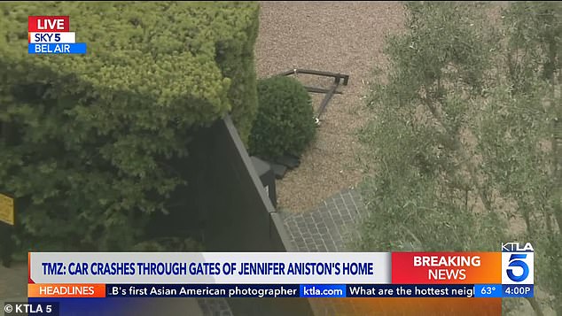 KTLA5's footage captured what appeared to be the damaged gate left by the car
