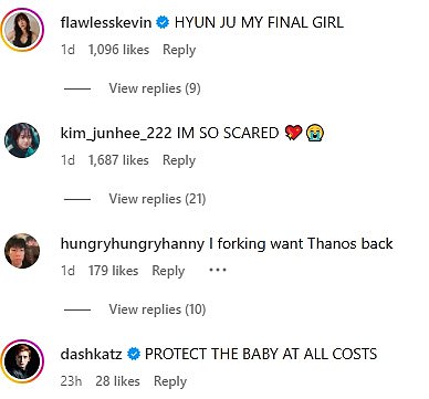 FlawlessKevin added, 'HYUN JU MY FINAL GIRL,' while kim_junhee_222 said, 'IM SO SCARED'