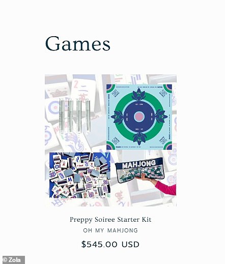 A choice of $85 patterned tissue box covers and a $545 Mahjong game kit feature on the wish list