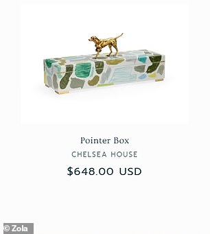 A box with a gold dog perched on top for $648 made it onto the list
