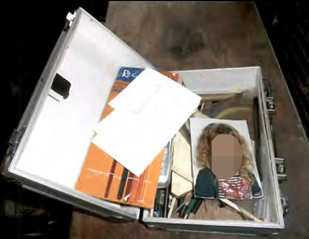 A metal suitcase that was discovered by German police in 2016 after a search. It was found to contain photographs of young girls
