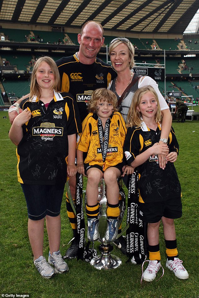 Dallaglio celebrates with Alice, son Enzo and daughters Ella (left) and Josie after Wasps win the Guinness Premiership Final match in 2008