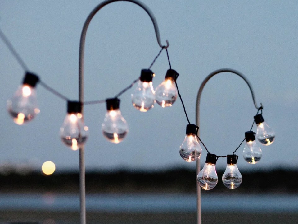 Solar-powered festoon lights.