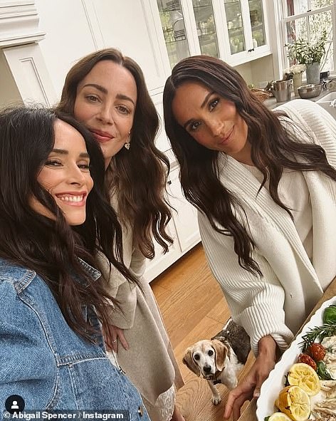 Abigail Spencer, the Duchess and Kelly McKee Zajfen pose after filming an episode of With Love, Meghan
