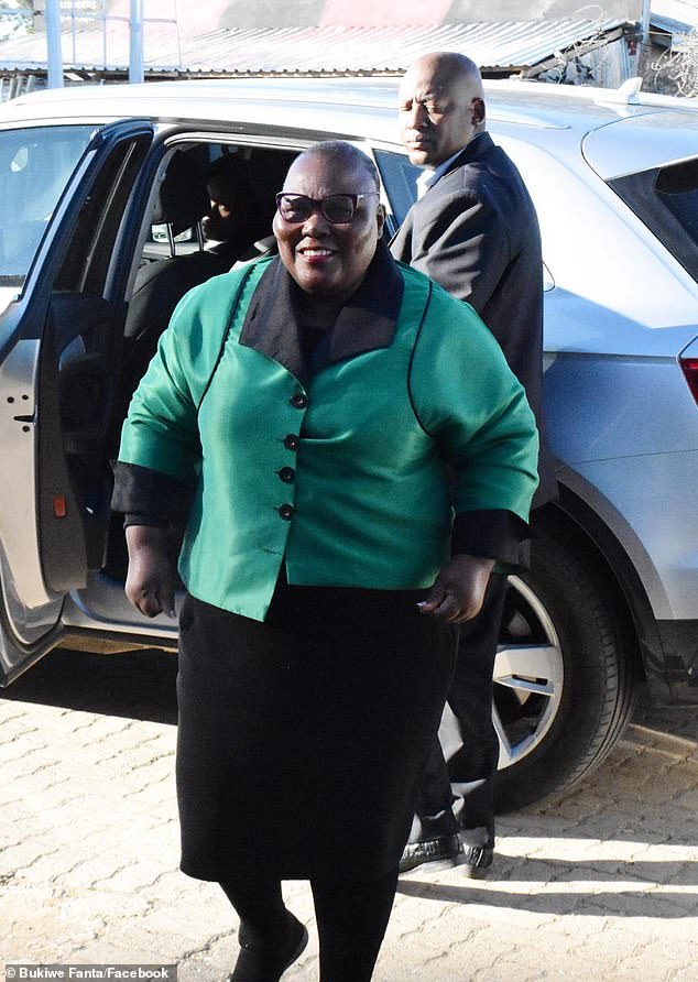 Eastern Cape Premier Oscar Mabuyane and his Social Development provincial cabinet minister Bukiwe Fanta were among a huge crowd supporting the mother at the court. Pictured: Bukiwe Fanta arriving at court on Monday