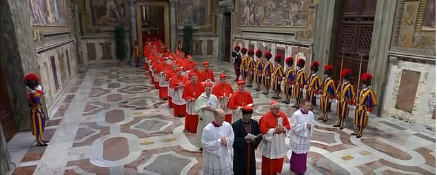 Hailing from 70 different countries, the geographically diverse group chanted the meditative 'Litany of the Saints' and the Latin hymn 'Veni Creator,' as they walked in