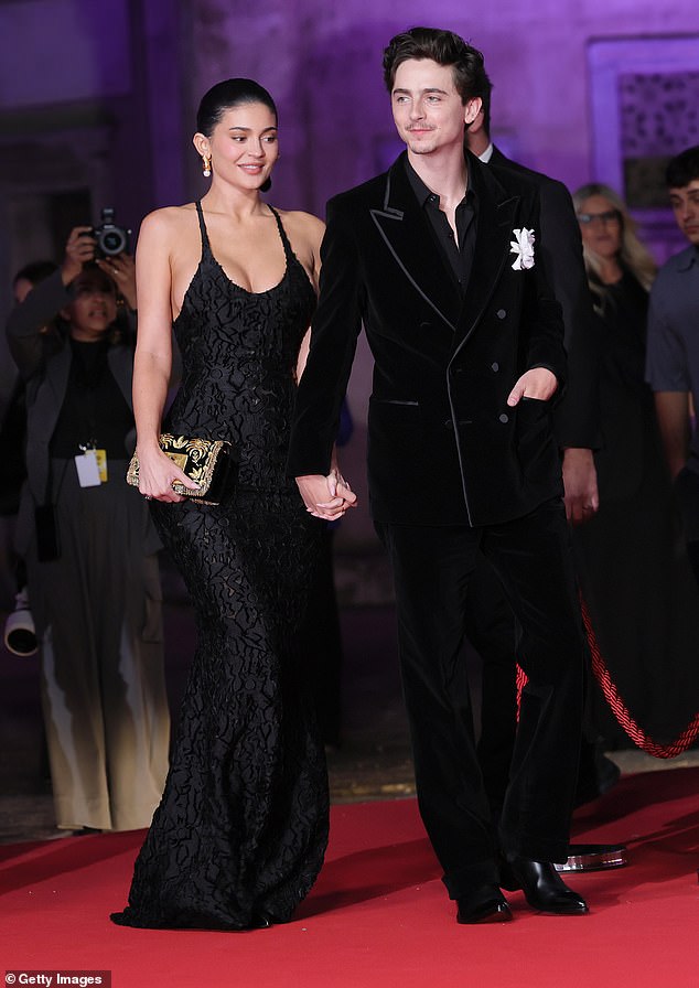 Timothee cut a dapper figure in a sharp black velvet suit as he arrived for the occasion, having been awarded the Special David prize for his illustrious career