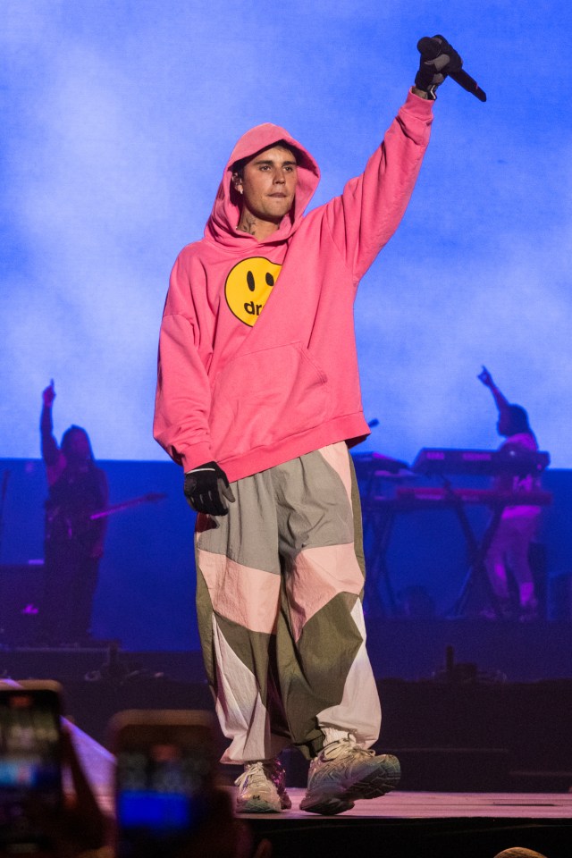 Justin Bieber performing at a music festival.