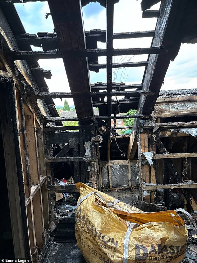 The couple were at work and the children at school when the terrifying blaze broke out on Wednesday afternoon. Emma was first to arrive at the devastating scene after panicked neighbors raised the alarm