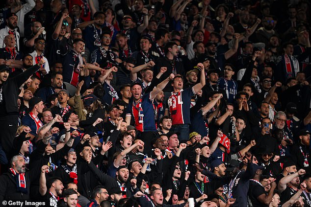 Fans of Paris Saint-Germain show support for their team prior to the UEFA Champions League 2024/25 Semi Final Second Leg match between Paris Saint-Germain and Arsenal FC at Parc des Princes on May 07, 2025 in Paris, France