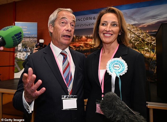 Last Thursday Labour was dealt a devastating defeat when Reform overturned their 14,000 majority to take Runcorn by just six votes, which saw Sarah Pochin become Reform UK's latest MP. She is pictured with party leader Nigel Farage