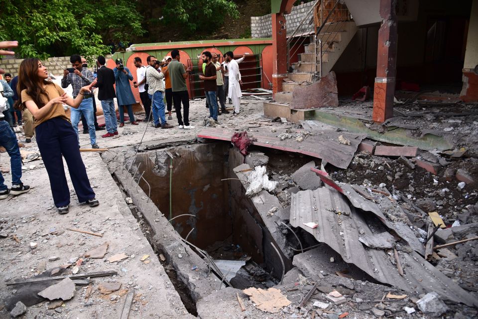 Damage to a building in Muzaffarabad, Pakistan, following an Indian missile attack.