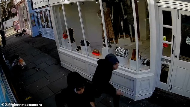 The pair responsible for the brazen daylight attack then ran off past the other boutiques
