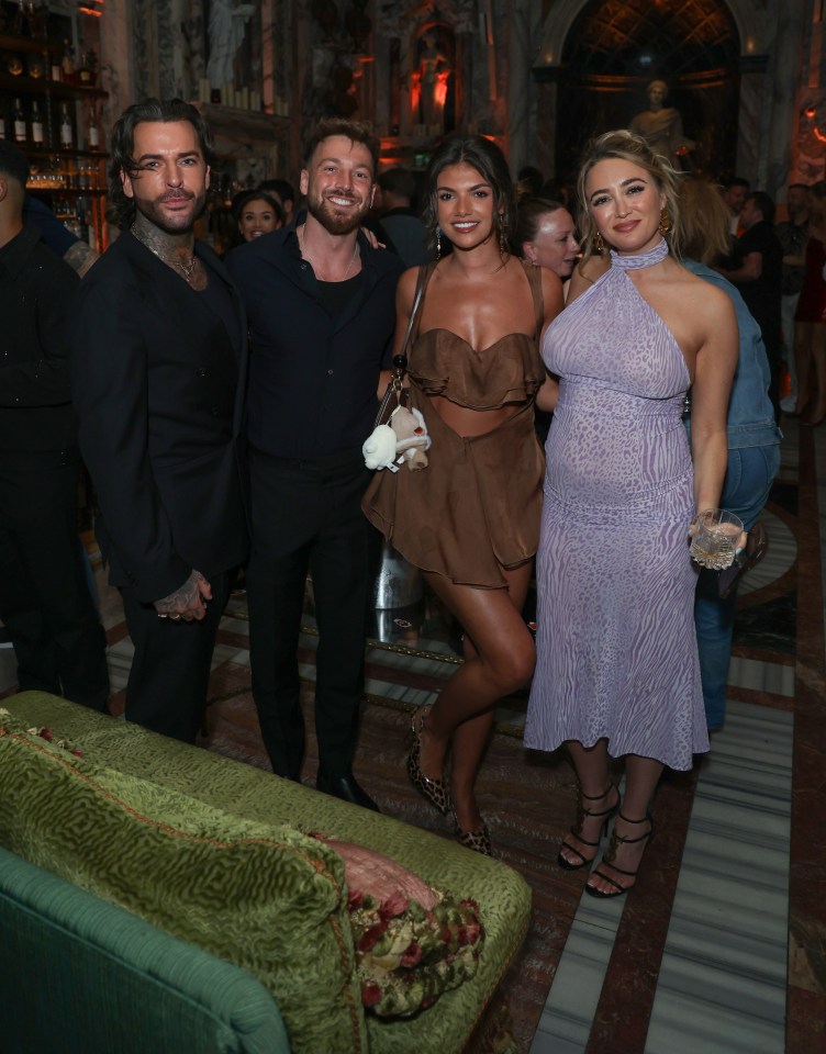 Pete Wicks, Sam Thompson, Samie Elishi, and Georgia Harrison at Olivia Attwood's birthday party.