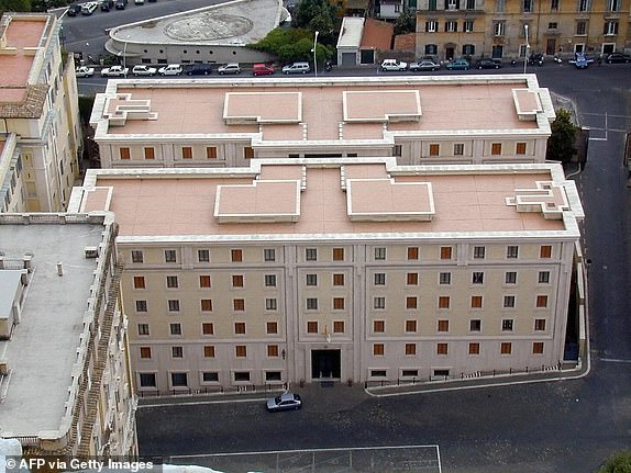 VATICAN, Vatican:  (FILES) Picture taken 28 May 2001 of the "Domus Sanctae Marthae" (Santa Marta residence), at the Vatican City. As cardinals converge on the Vatican to elect a successor to Pope John Paul II, they are being put up in a residence worthy of a top hotel, including -- in a welcome novelty -- individual bathrooms. Just a few hundred yards (metres) from the splendour of the Sistine Chapel, the Santa Marta residence has more than 100 suites and a score of single rooms served by attentive staff.  AFP PHOTO GABRIEL BOUYS  (Photo credit should read GABRIEL BOUYS/AFP via Getty Images)