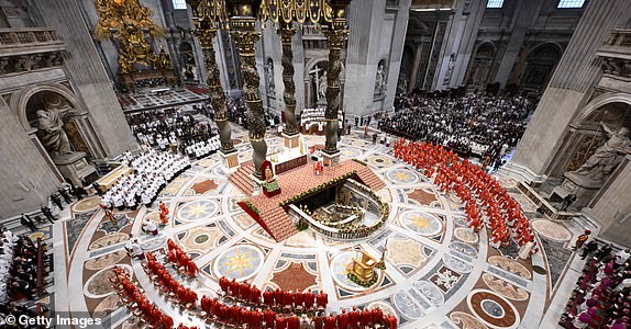 *** BESTPIX *** VATICAN CITY, VATICAN - MAY 07: (EDITOR NOTE: STRICTLY EDITORIAL USE ONLY - NO MERCHANDISING). Cardinals attend a mass for the election of the Roman Pontiff, prior to the start of the conclave, at St Peter's Basilica on May 07, 2025 in Vatican City, Vatican. Cardinals of the Catholic Church have descended on Vatican City to commence the papal conclave, the secretive voting process held in the Sistine Chapel that requires a two-thirds majority to elect the new leader of the Catholic Church. The election follows the death of Pope Francis on April 21 at the age of 88. (Photo by Vatican Media via Vatican Pool/Getty Images)