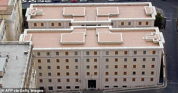 VATICAN, Vatican:  (FILES) Picture taken 28 May 2001 of the "Domus Sanctae Marthae" (Santa Marta residence), at the Vatican City. As cardinals converge on the Vatican to elect a successor to Pope John Paul II, they are being put up in a residence worthy of a top hotel, including -- in a welcome novelty -- individual bathrooms. Just a few hundred yards (metres) from the splendour of the Sistine Chapel, the Santa Marta residence has more than 100 suites and a score of single rooms served by attentive staff.  AFP PHOTO GABRIEL BOUYS  (Photo credit should read GABRIEL BOUYS/AFP via Getty Images)