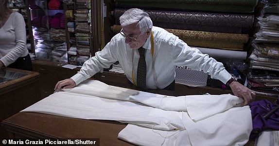 Editorial use only Mandatory Credit: Photo by Maria Grazia Picciarella/Shutterstock (15287136w) Tailor Raniero Mancinelli makes the finishing touches to the last of the three cassocks, sewn in three different sizes, that the new pontiff will wear on the day of his election. Raniero Mancinelli, 86, has his atelier in Borgo Pio in Rome, and has dressed three different Popes, John Paul II, Benedict XVI and Francis. Ecclesiastical tailoring Mancinelli prepares the cassock for the new pontiff, Rome,, italy - 06 May 2025