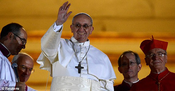 FILE PHOTO: Newly elected Pope Francis, Cardinal Jorge Mario Bergoglio of Argentina appears on the balcony of St. Peter's Basilica after being elected by the conclave of cardinals, at the Vatican, March 13, 2013.  REUTERS/Dylan Martinez/File Photo