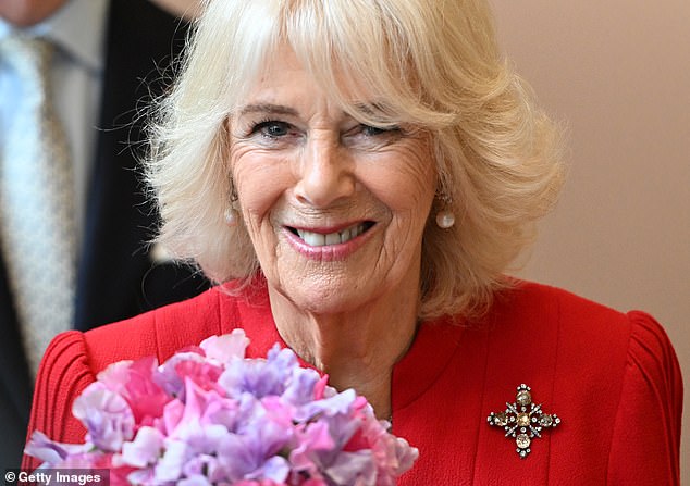 Queen Camilla attends the official Coronation State Portraits unveiling during a visit to The National Gallery