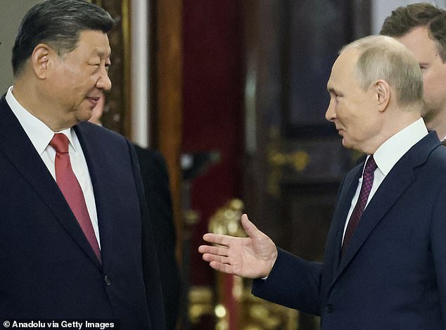 The aircraft of President of the People's Republic of China Xi Jinping is seen landing at Moscow's Vnukovo-2 Airport in Moscow, Russia on May 7, 2025