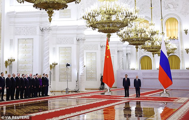 Chinese President Xi Jinping arrives at a meeting with Russian President Vladimir Putin at the Kremlin in Moscow, Russia, May 8, 2025