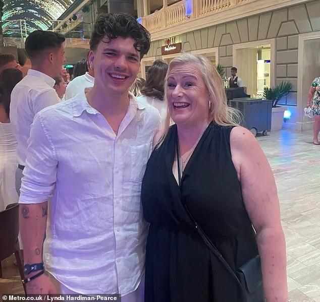 The TV star was spotted by fellow passenger Lynda Hardiman-Pearce, both pictured, who runs a catering business