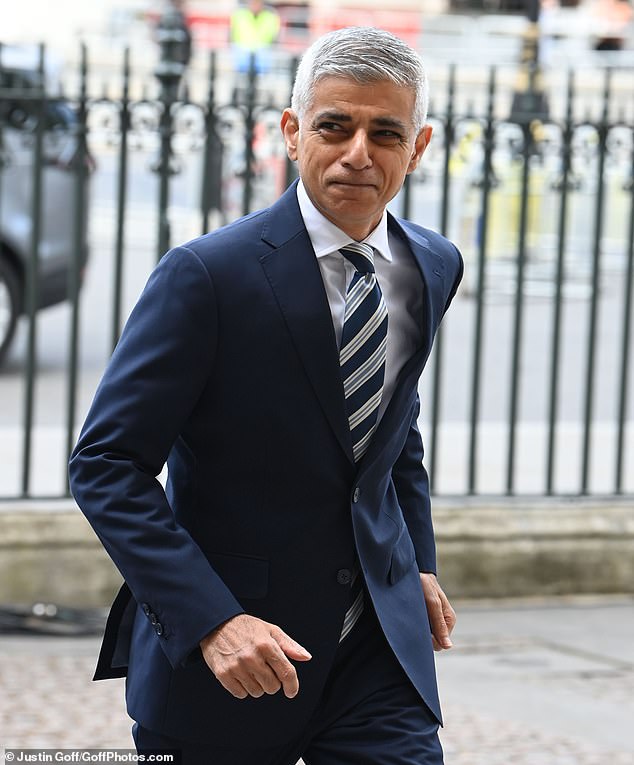 London Mayor Sir Sadiq Khan arrives at Wesminster Abbey this morning for the service