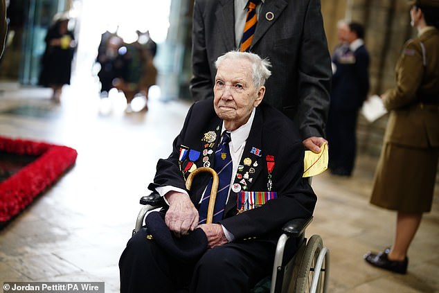 A Second World War veteran attends a service of thanksgiving at Westminster Abbey today