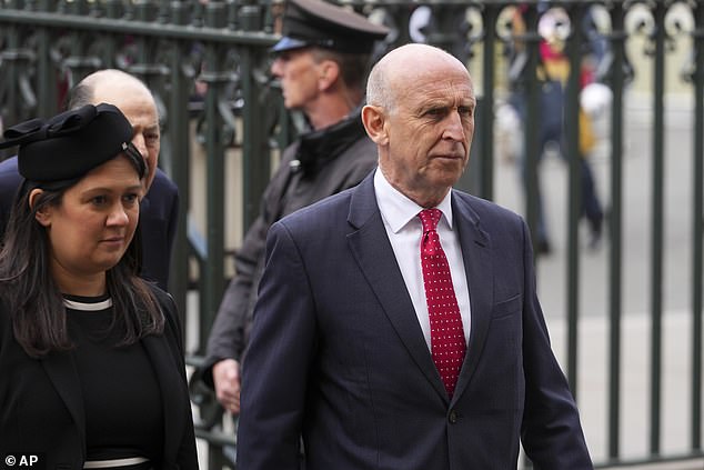 Defence Secretary John Healey arrives to attend the service of thanksgiving today