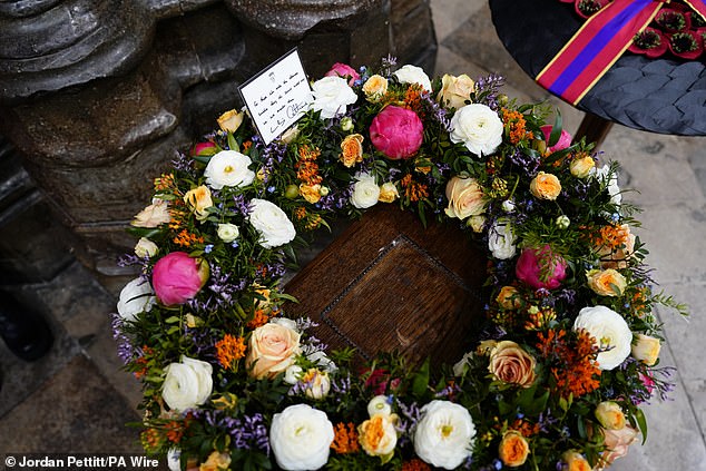 The wreath which will be laid by the Prince of Wales during the service at Westminster Abbey