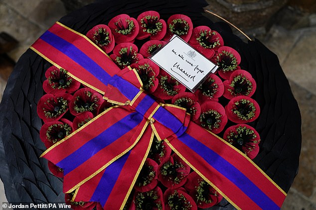 The wreath will be laid by King Charles III during the service of thanksgiving in London today