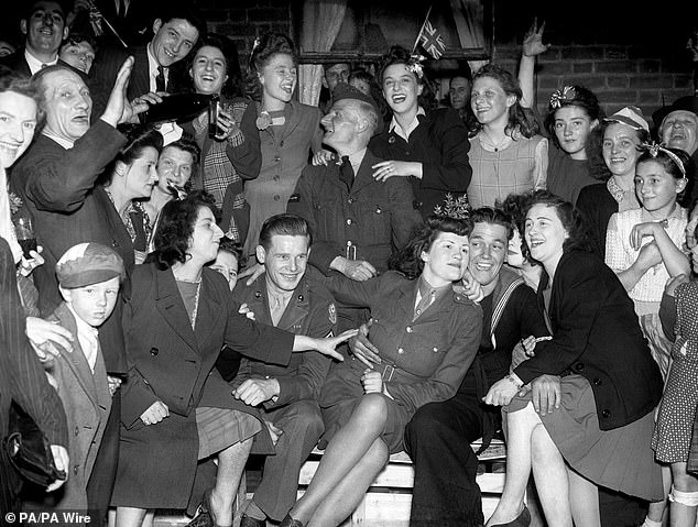 VE Day celebrations in London's East End on May 8, 1945, marking the end of the war in Europe