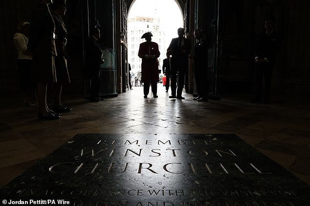 The Sir Winston Churchill memorial plaque on the floor of Westminster Abbey in London today