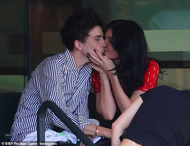 It's not the first time Kylie and Timothee have been caught in an awkward smooch. In March, the pair had a 'painful' exchange at the BNP Paribas Open tennis tournament