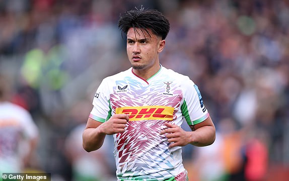BATH, ENGLAND - MARCH 29: Marcus Smith of Harlequins during the Gallagher Premiership Rugby match between Bath Rugby and Harlequins at The Recreation Ground on March 29, 2025 in Bath, England. (Photo by Michael Steele/Getty Images)