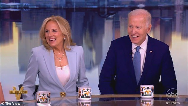 Jill Biden and Joe Biden laugh during an interview on The View