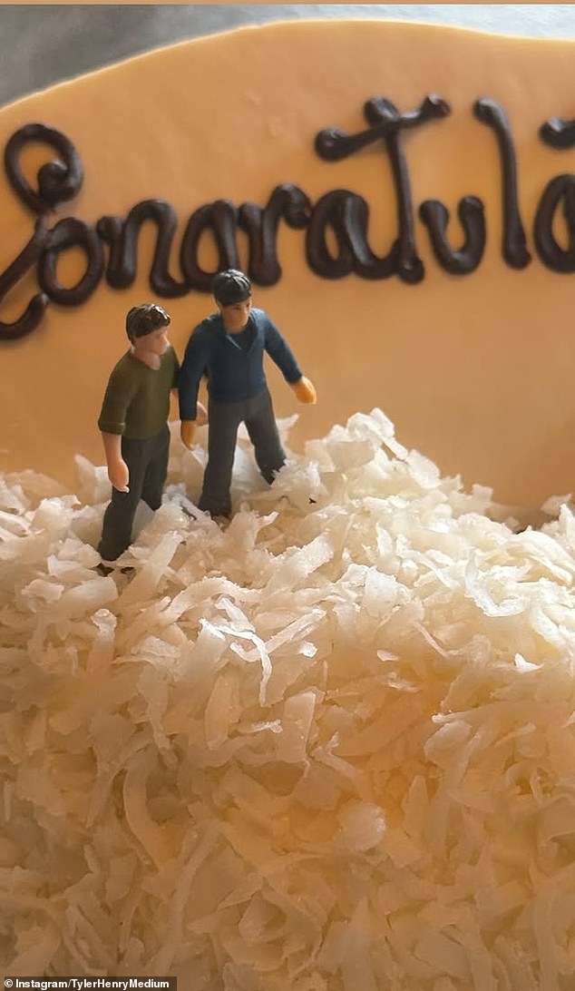 Tyler also took to Instagram Stories, where he shared a close-up snapshot of the couple's celebratory cake