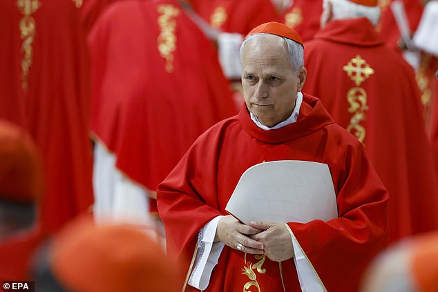 Prevost at a mass for Pope Francis on April 30 following his predecessor's death last month