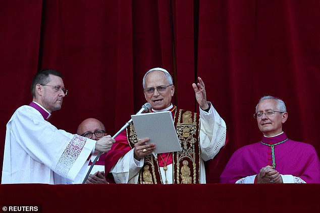 Prevost seen in his first address to the world after being named as the new pope