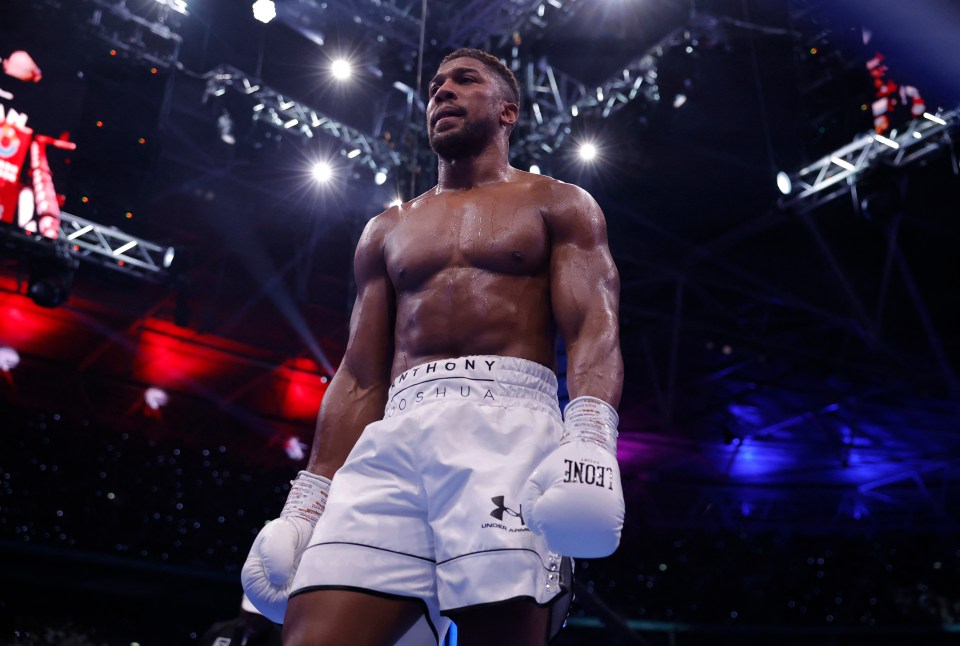 Anthony Joshua boxing in Wembley Stadium.