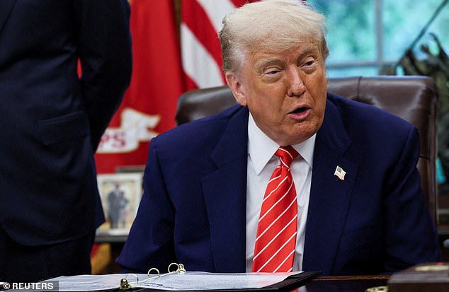 Announcing the deal from the White House's Oval Office, President Trump said: 'I'm thrilled to announce a breakthrough trade deal. The agreement with one our closest and most cherished allies'
