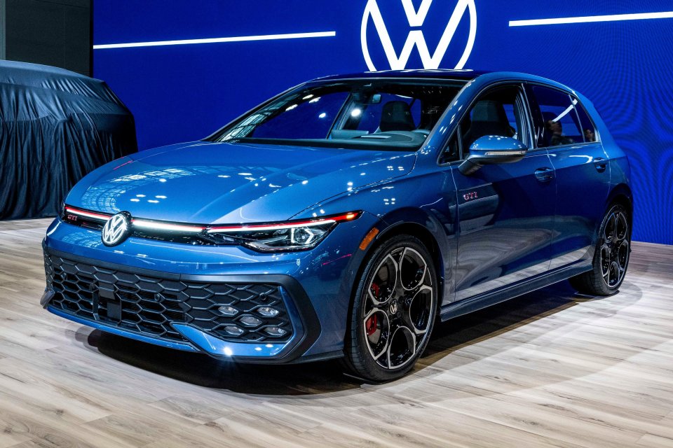 Blue Volkswagen GTI Autobahn at the New York International Auto Show.